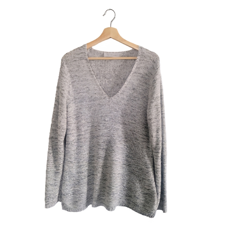 CONTEMPORAINE Simons Grey V Neck Marled Knit Sweater Size XL